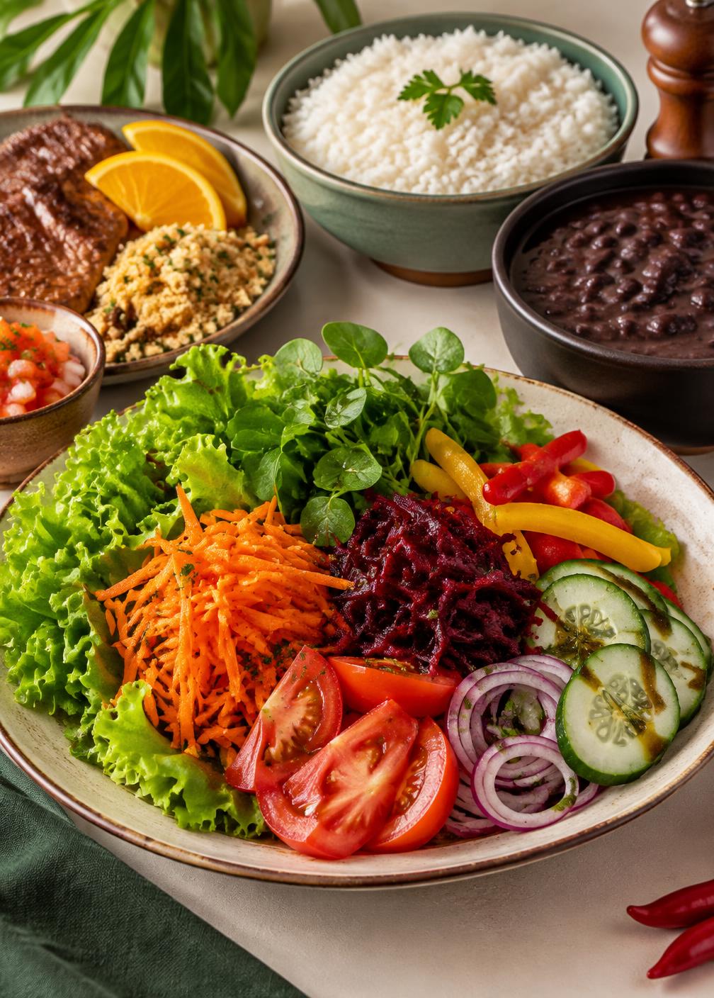 Prato colorido com saladas frescas